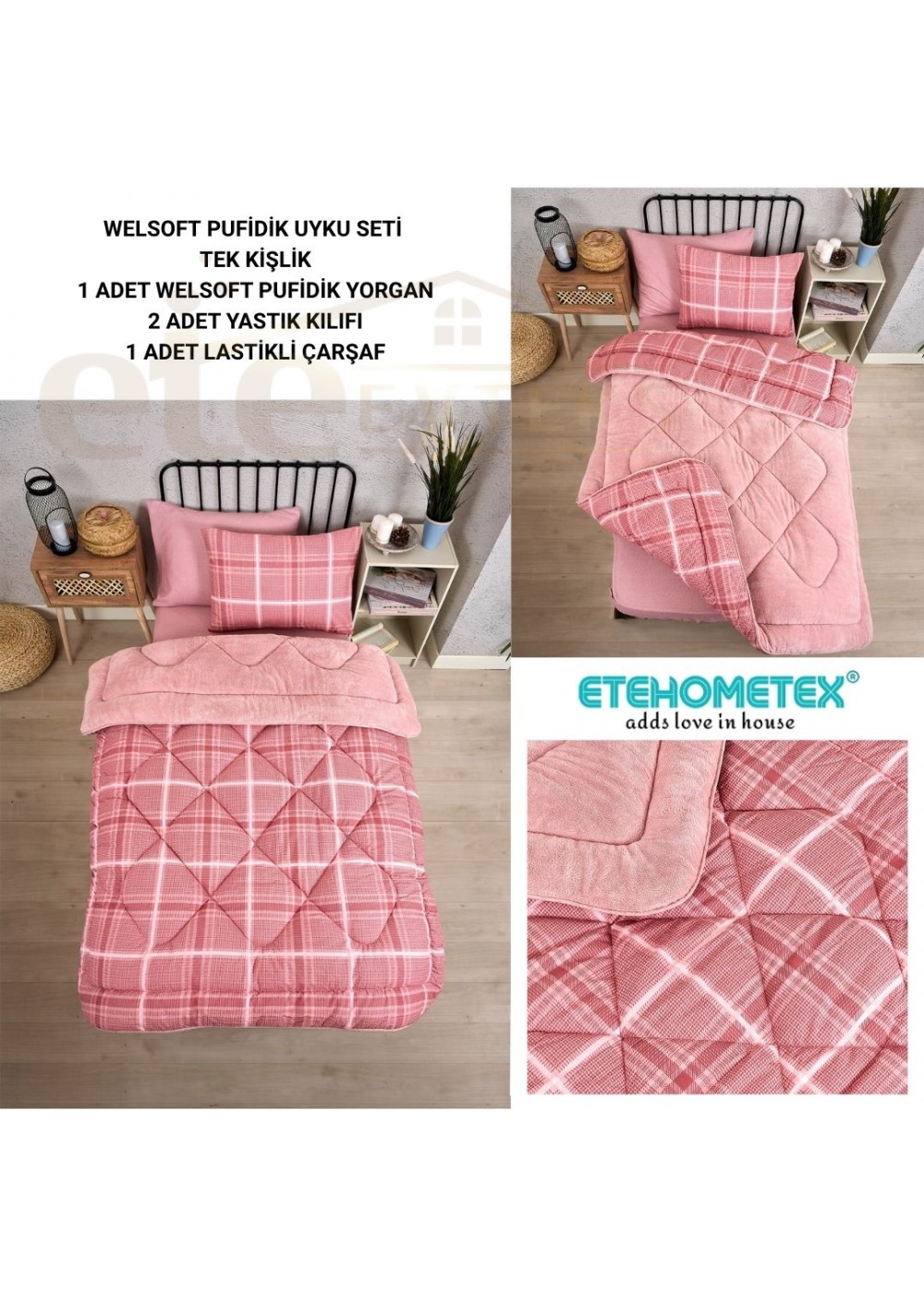 ETE HOMETEX TEK KİŞİLİK WELSOFT UYKU SETİ SAFİR PUDRA 8696474232020